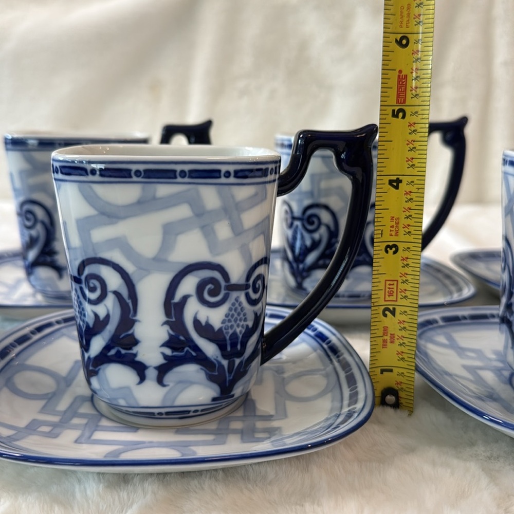 Chinoiserie BOMBAY Windsor Set of 2 Mugs & Saucers, Navy Blue & White - Picture 10 of 12